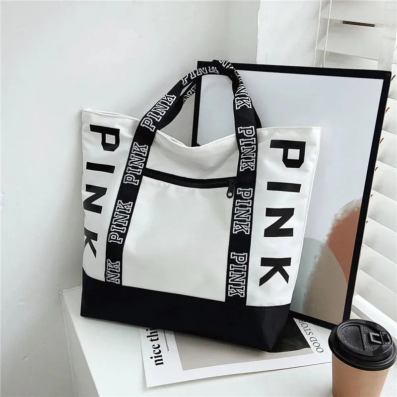 Classic PINK Shoulder Tote Bag with Lining & Zipper Closure in Many Colors.