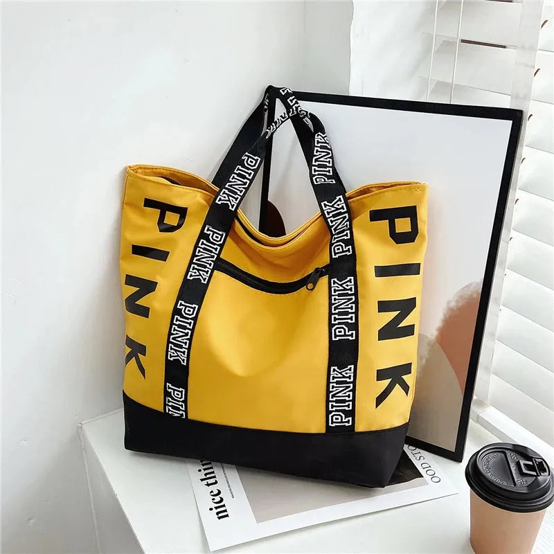 Classic PINK Shoulder Tote Bag with Lining & Zipper Closure in Many Colors.