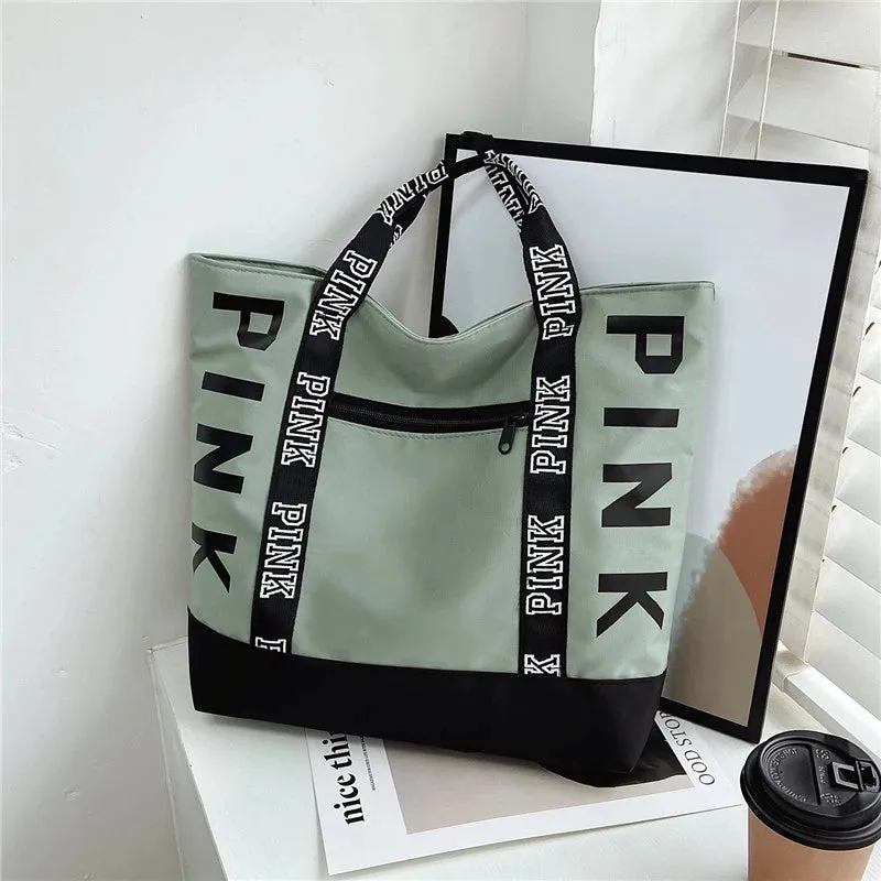 Classic PINK Shoulder Tote Bag with Lining & Zipper Closure in Many Colors.