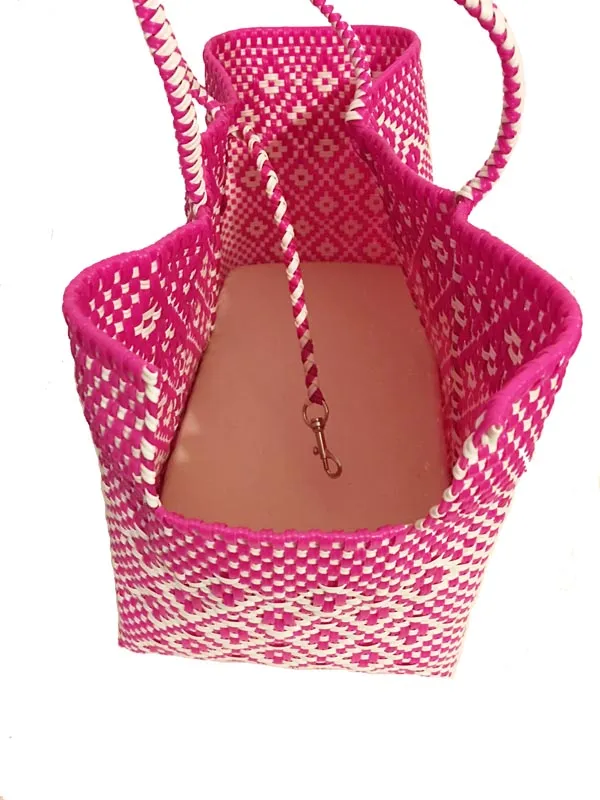 Dog Totes-Handwoven Light Weight Recycled Material-Hot Pink   White