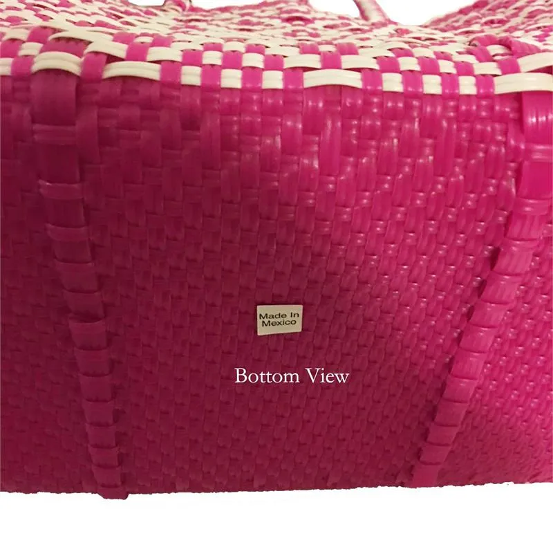 Dog Totes-Handwoven Light Weight Recycled Material-Hot Pink   White