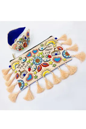 Eat Pray Love Beads Embroidered Sling Bag With Hairband