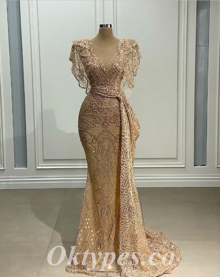 Elegant Charming Spaghetti Straps V-Neck Mermaid Long Prom Dresses,PDS0550