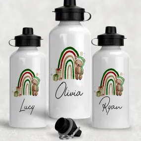 Elf Bear Rainbow Christmas Personalised Aluminium Water Bottle 400/600ml