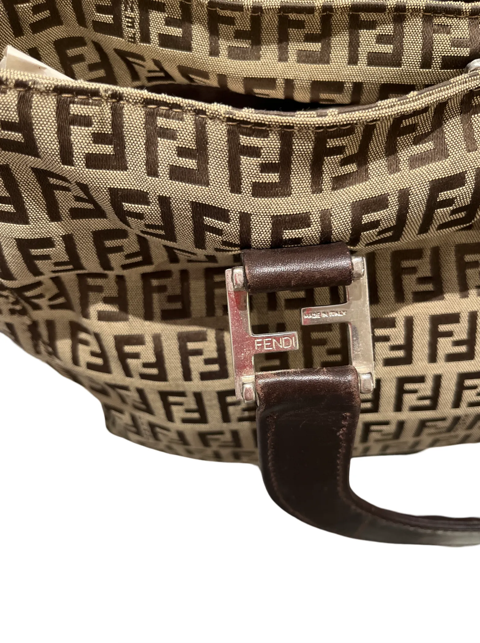 Fendi 90's Canvas Monogram Zucchino Leather Handle Bag