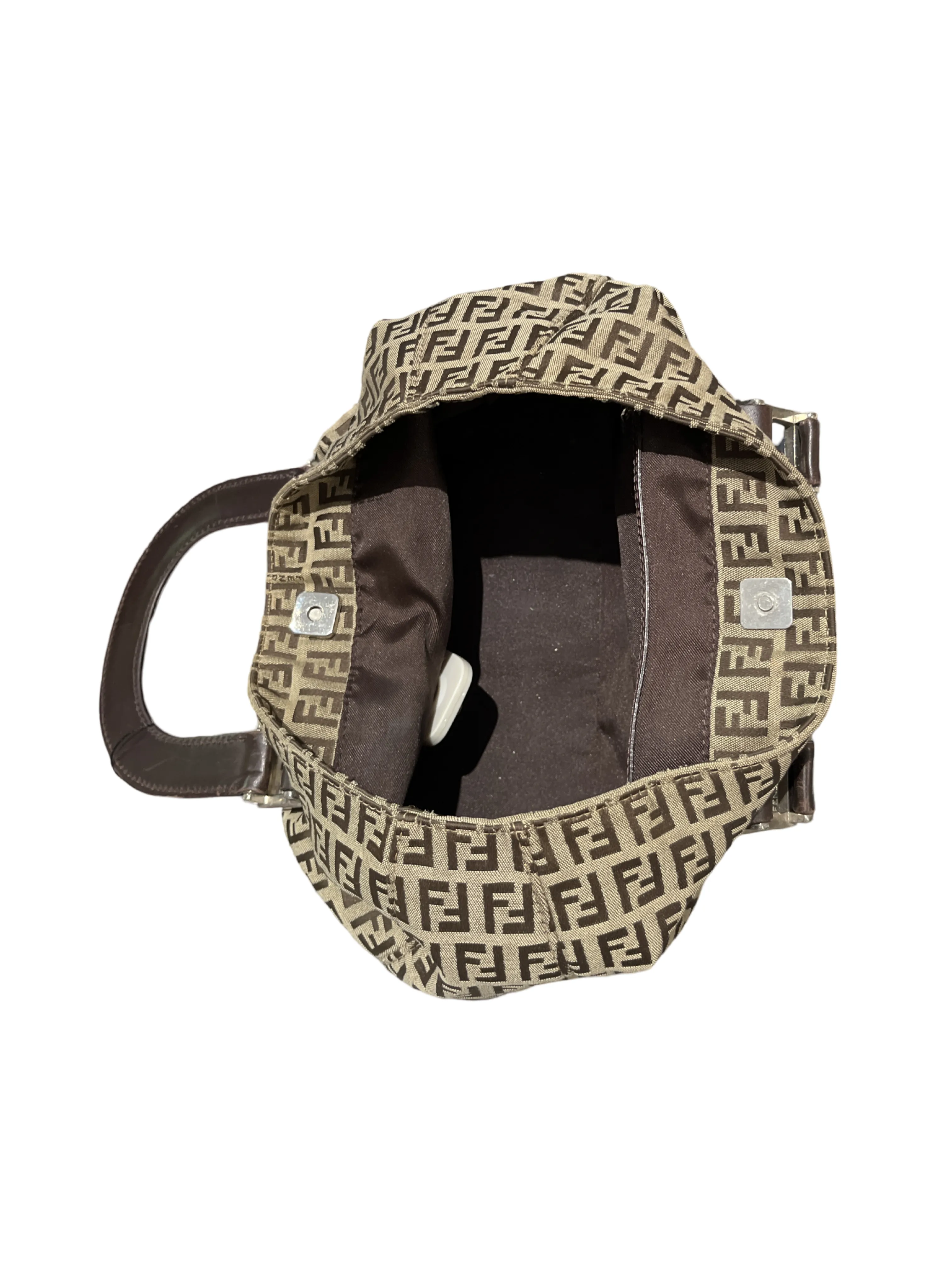 Fendi 90's Canvas Monogram Zucchino Leather Handle Bag
