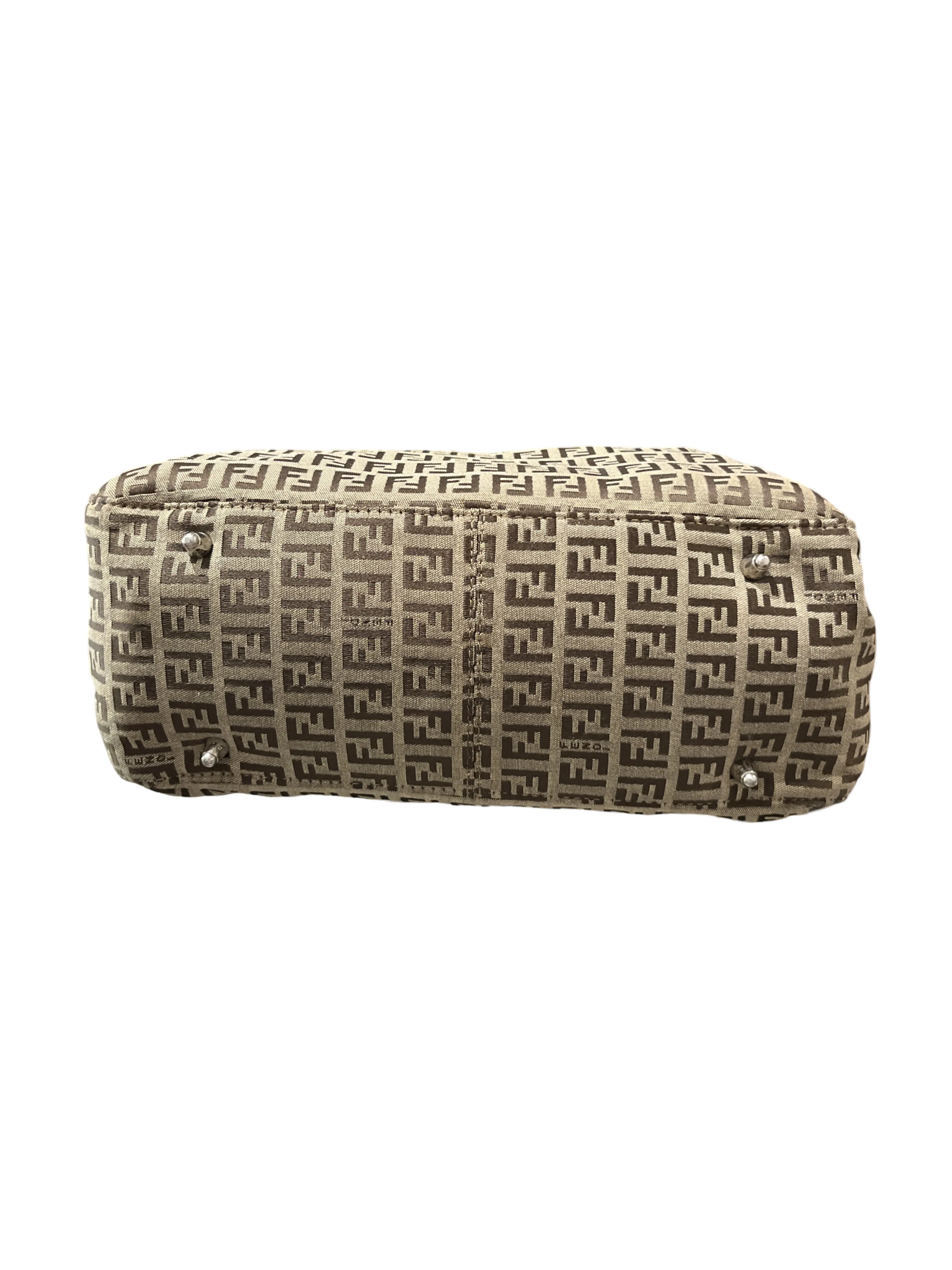 Fendi 90's Canvas Monogram Zucchino Leather Handle Bag