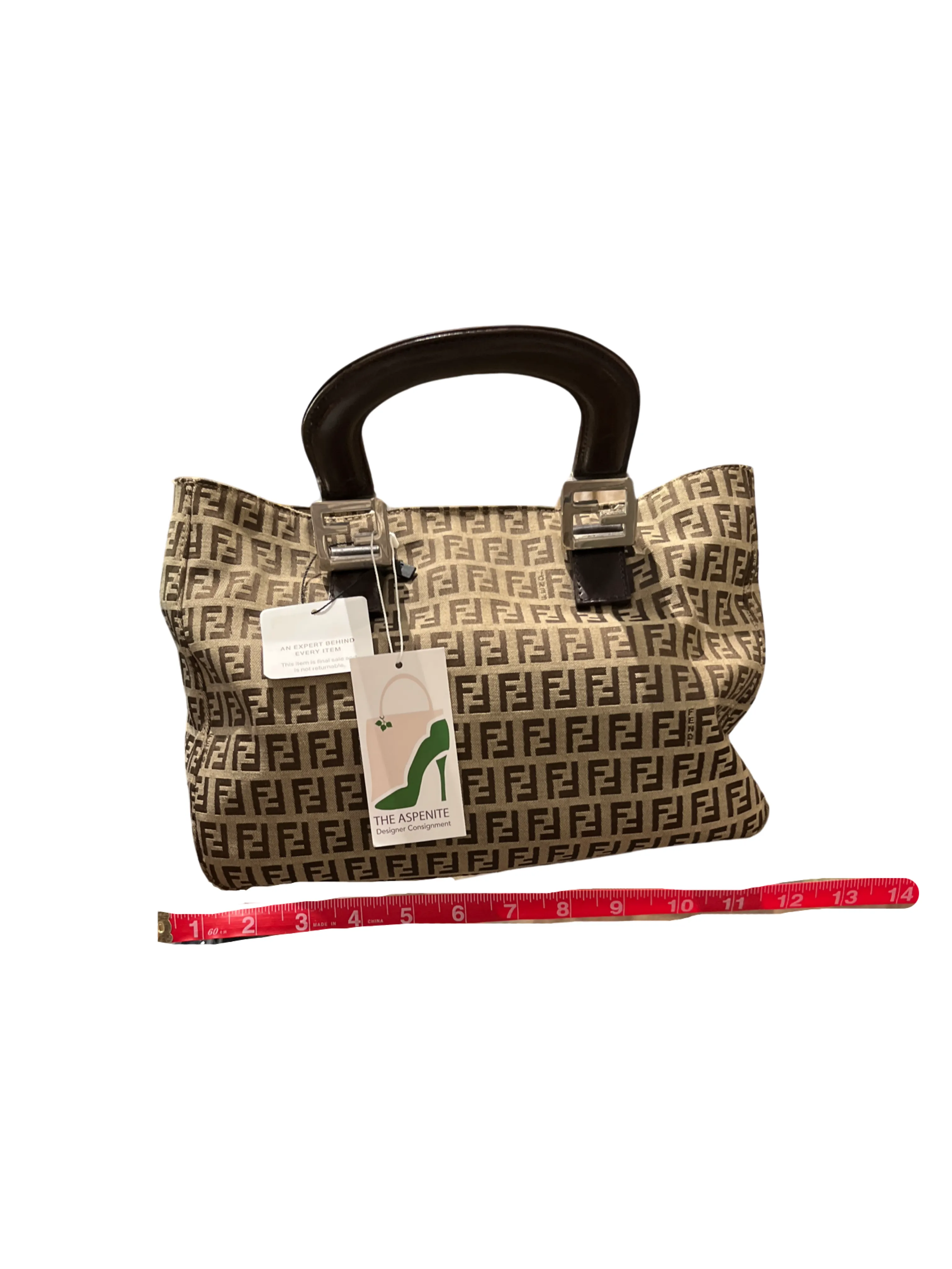 Fendi 90's Canvas Monogram Zucchino Leather Handle Bag