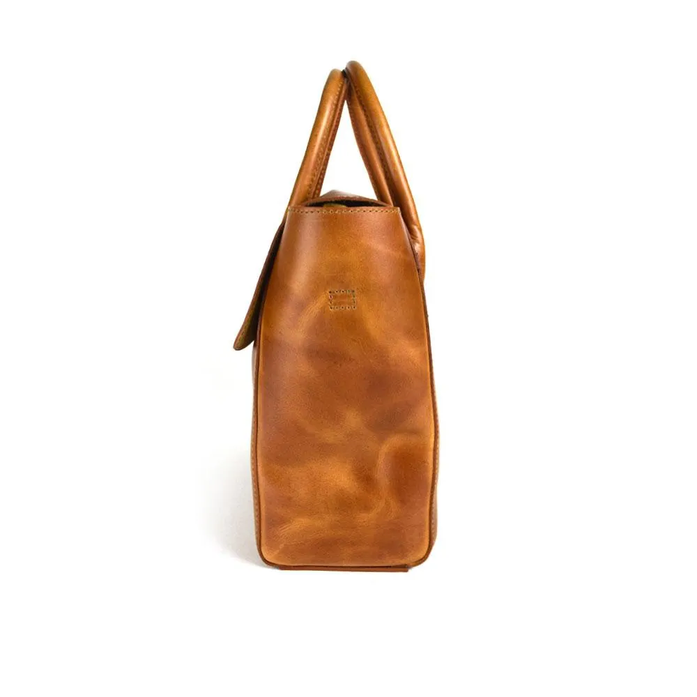 Foldover Tote in Cognac Leather- Concealed Carry
