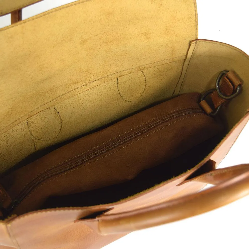 Foldover Tote in Cognac Leather- Concealed Carry