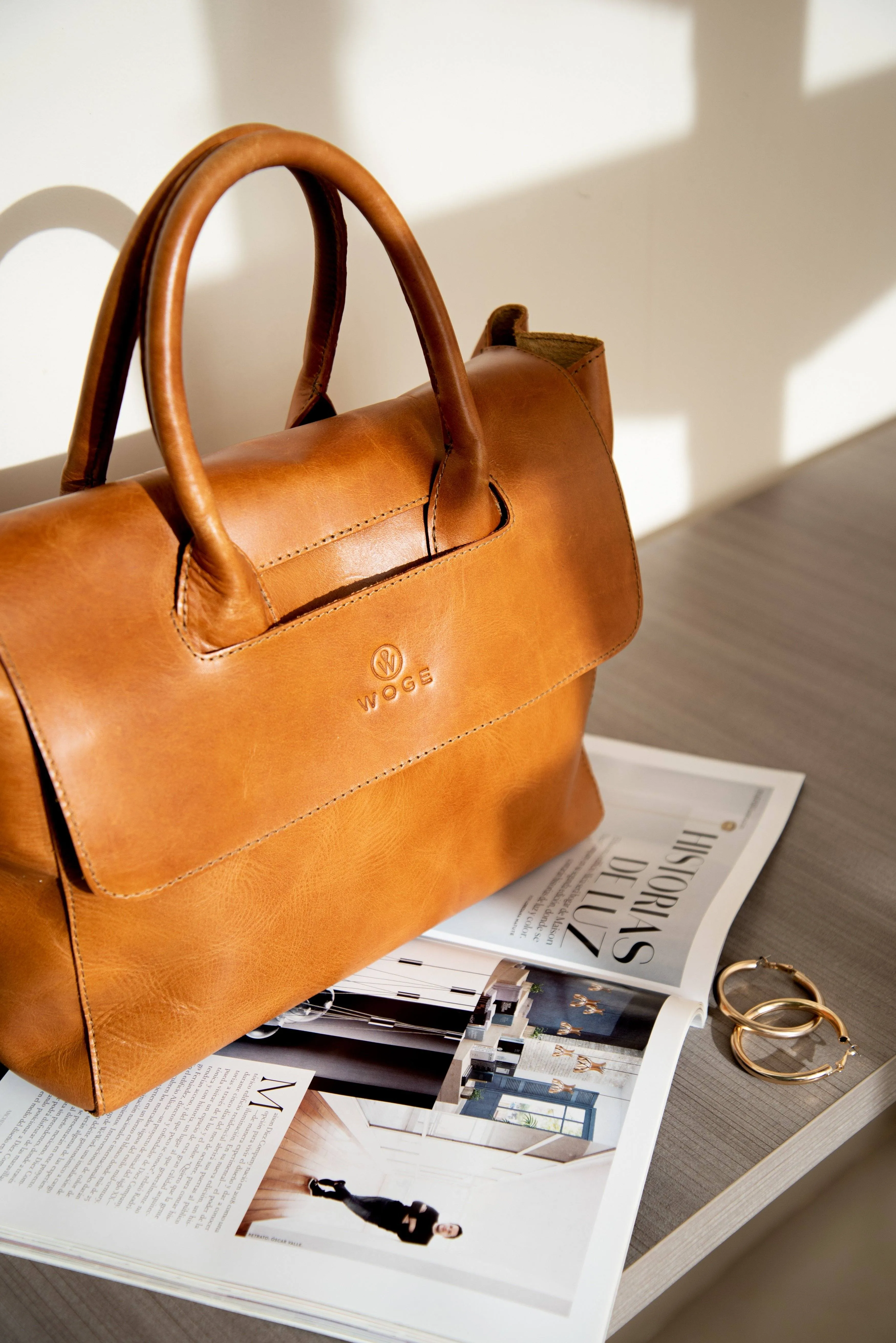 Foldover Tote in Cognac Leather- Concealed Carry