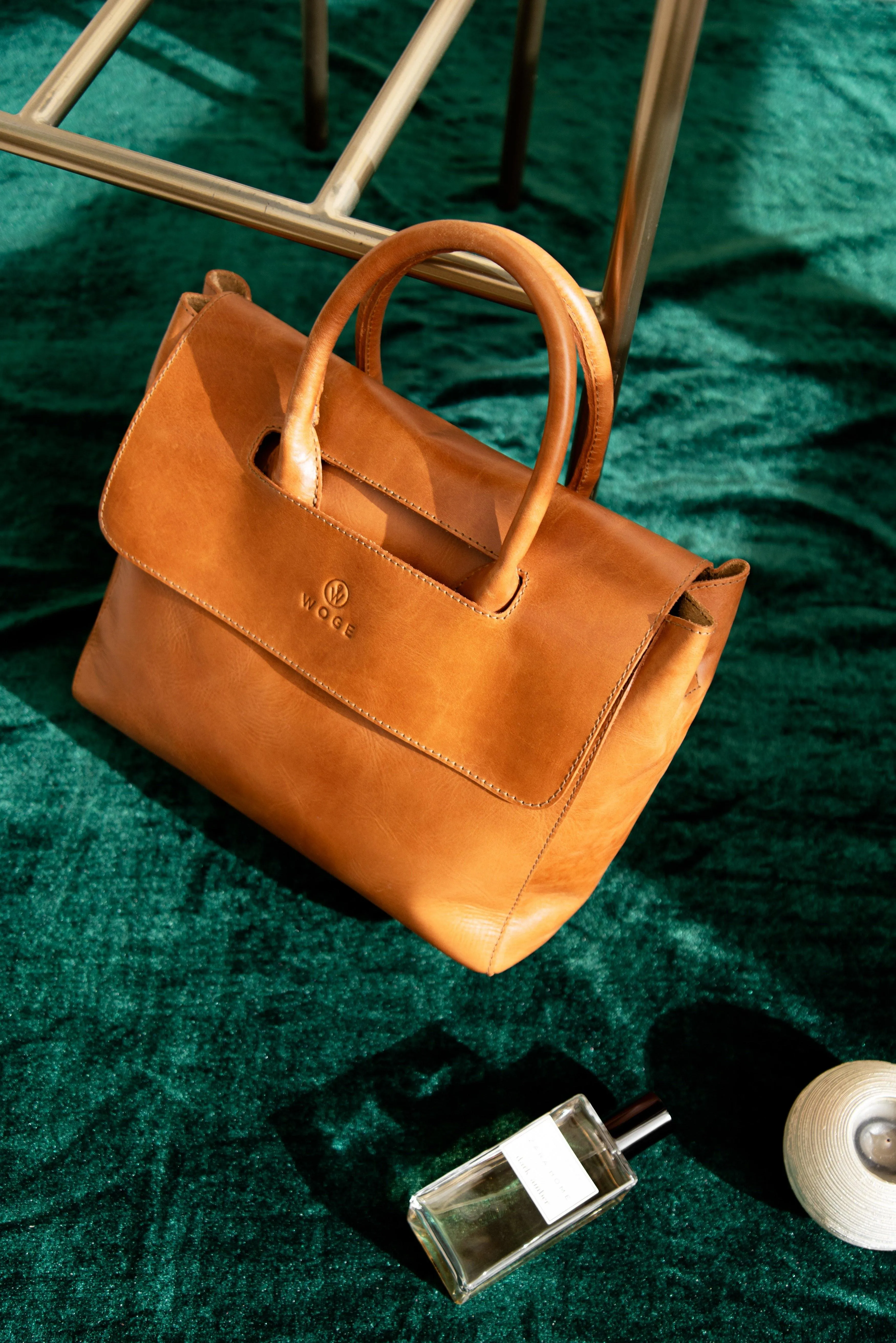 Foldover Tote in Cognac Leather- Concealed Carry