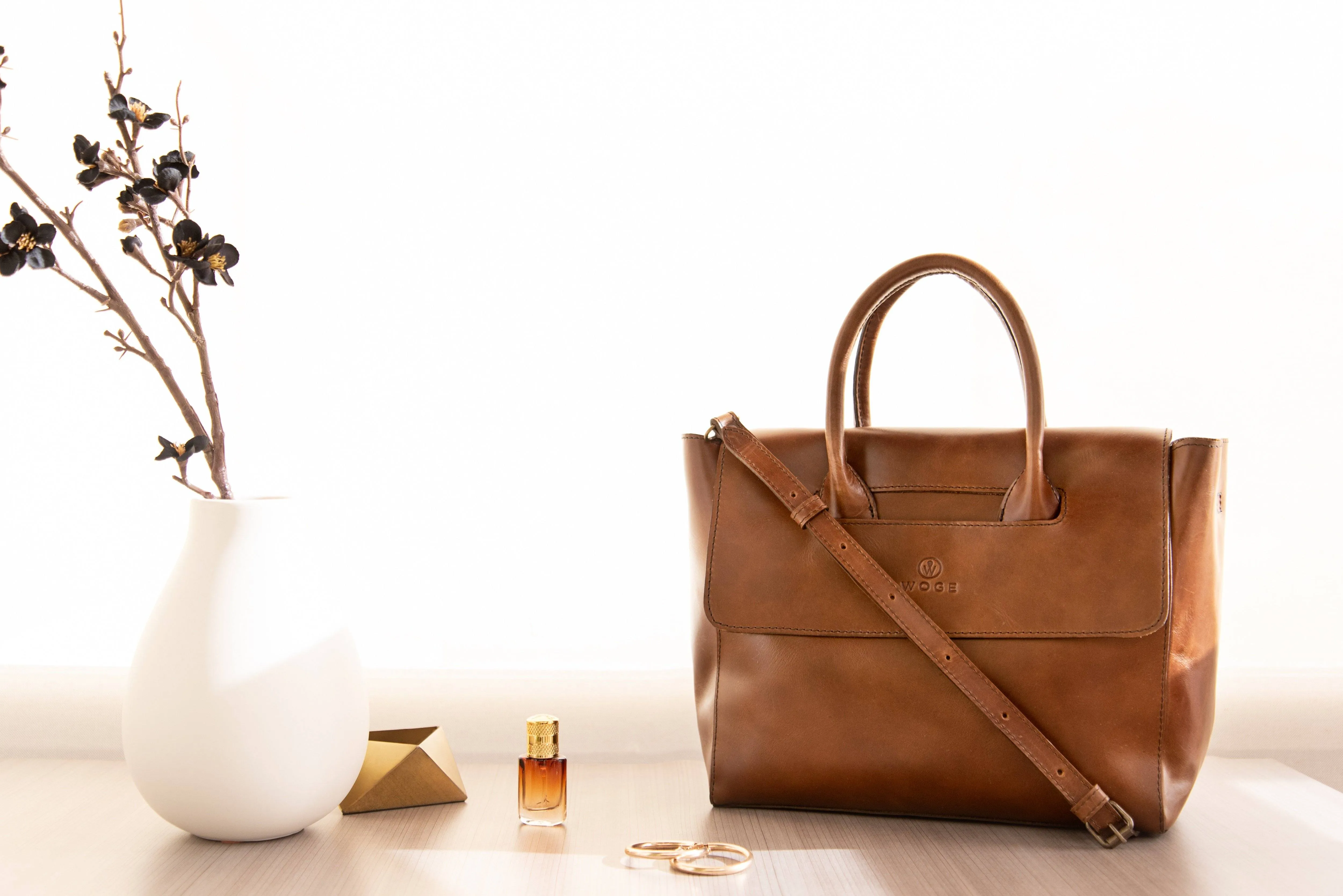 Foldover Tote in Cognac Leather- Concealed Carry