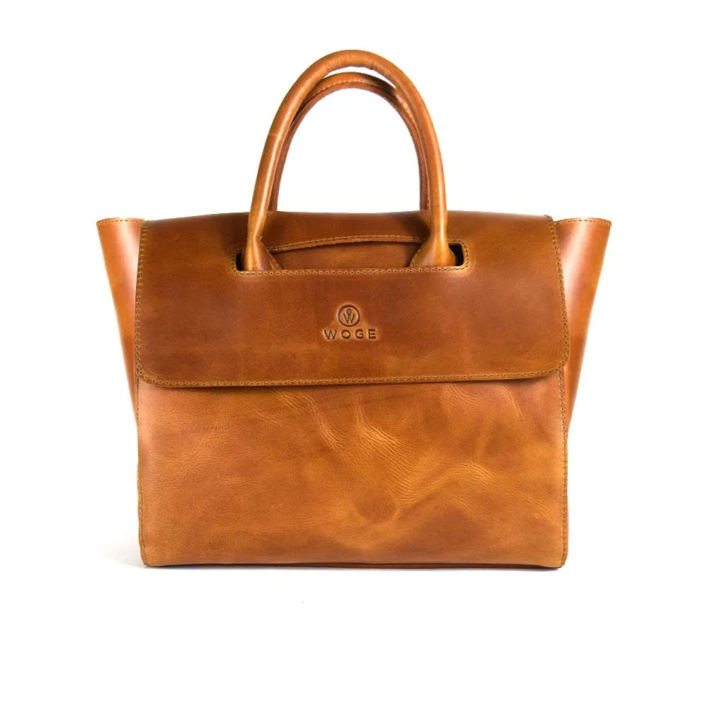 Foldover Tote in Cognac Leather- Concealed Carry
