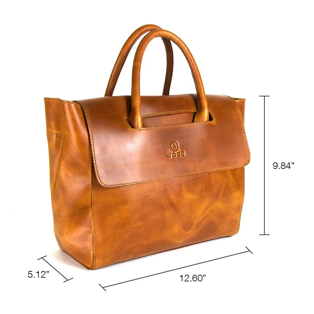 Foldover Tote in Cognac Leather- Concealed Carry