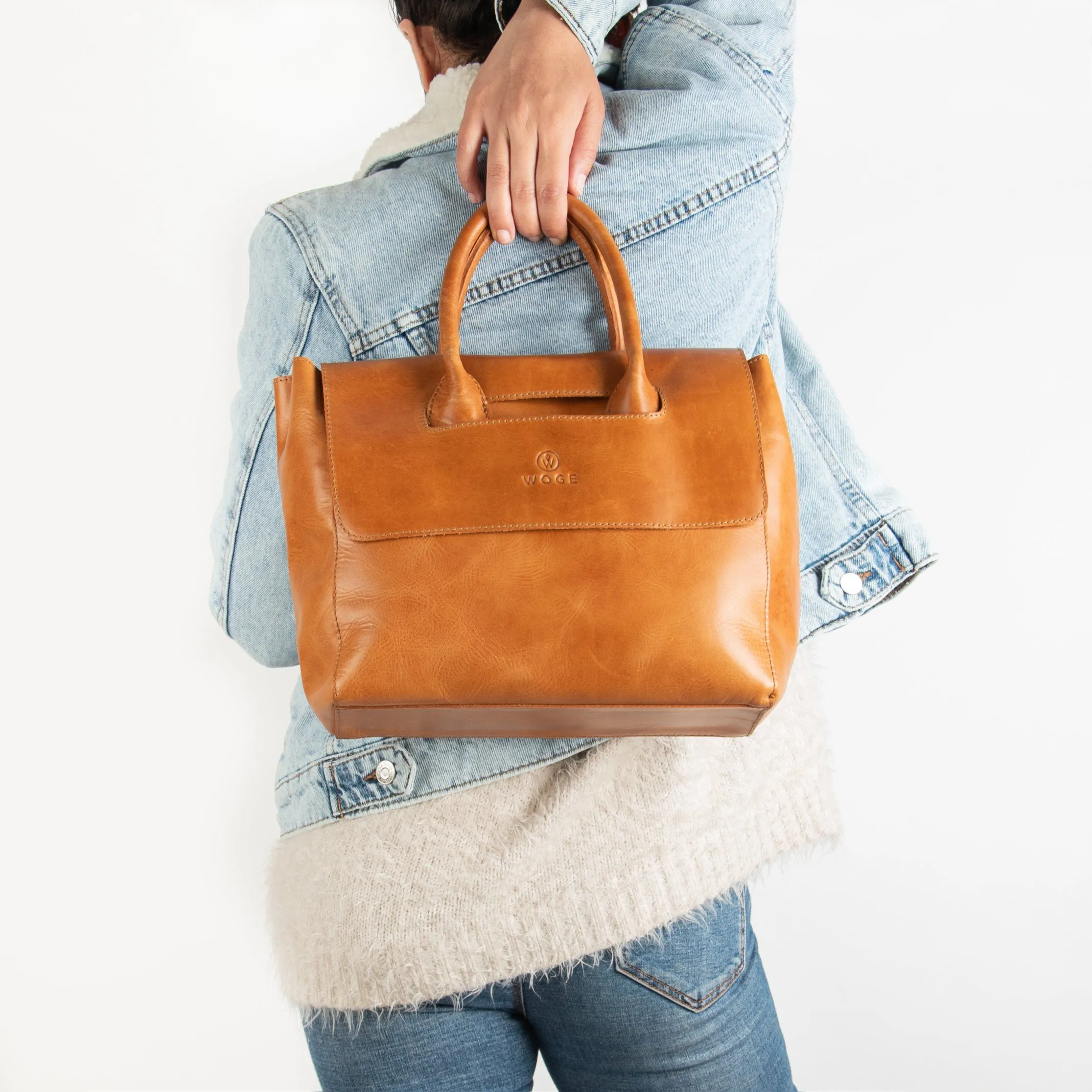 Foldover Tote in Cognac Leather- Concealed Carry