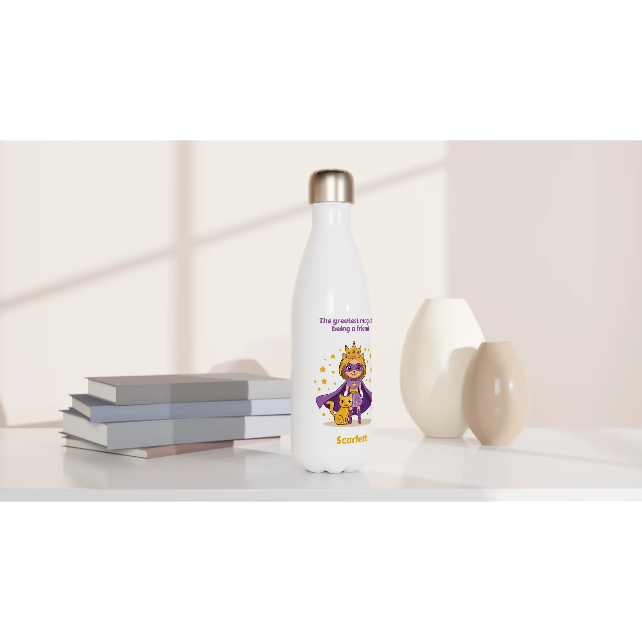 Friendship Princess White 17oz Stainless Steel Water Bottle   Personalised Name