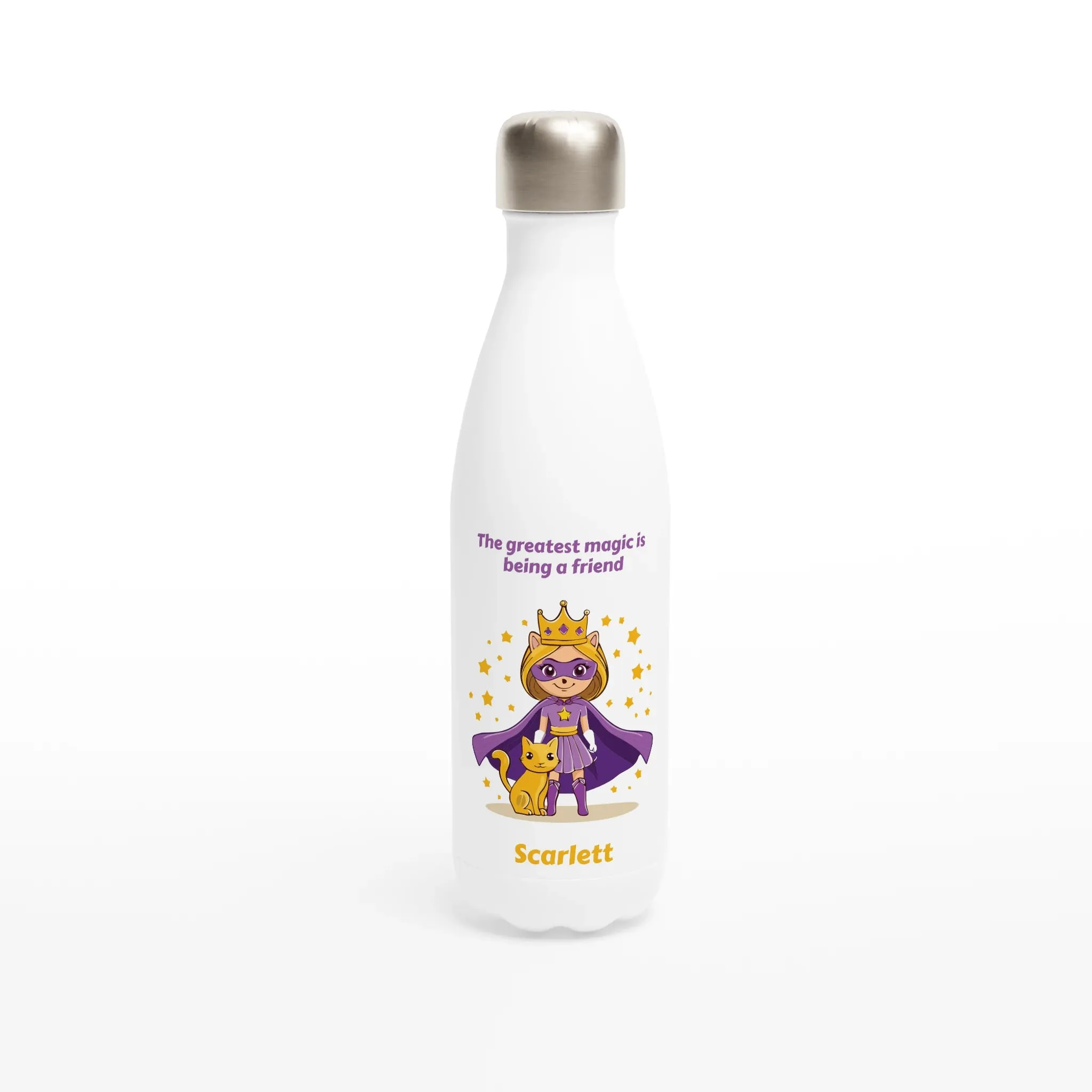 Friendship Princess White 17oz Stainless Steel Water Bottle   Personalised Name
