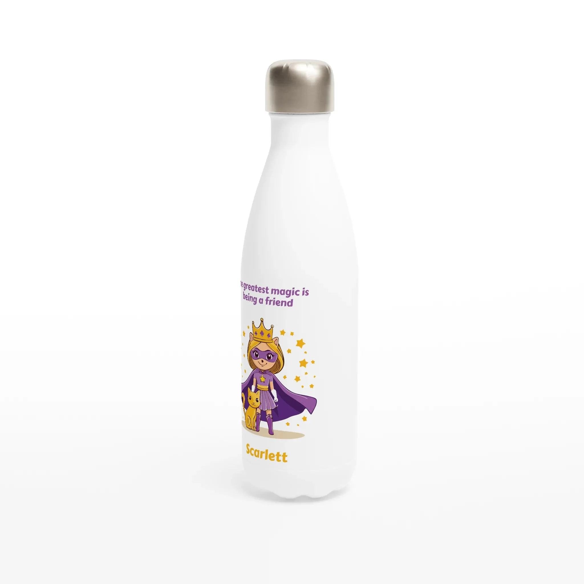 Friendship Princess White 17oz Stainless Steel Water Bottle   Personalised Name