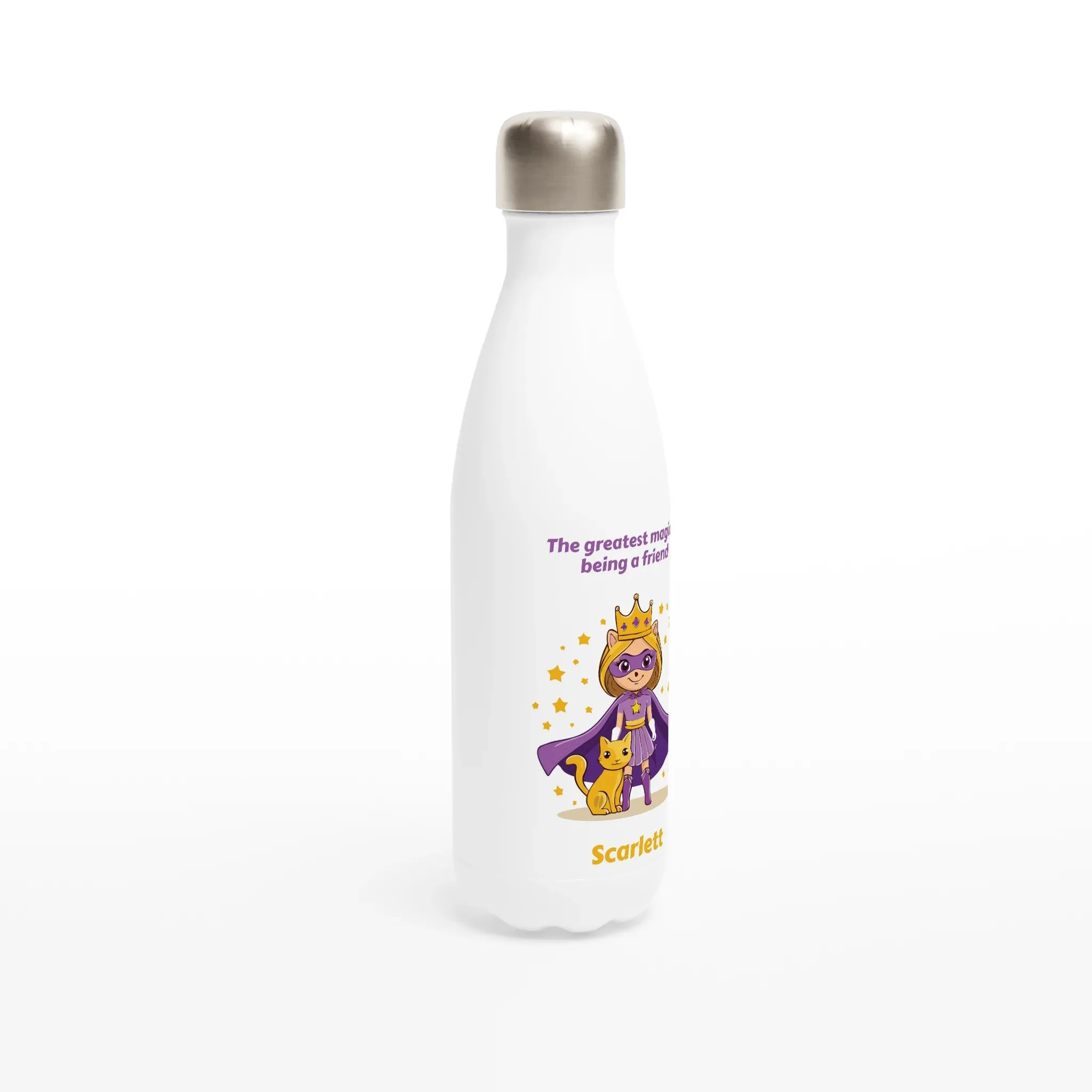 Friendship Princess White 17oz Stainless Steel Water Bottle   Personalised Name