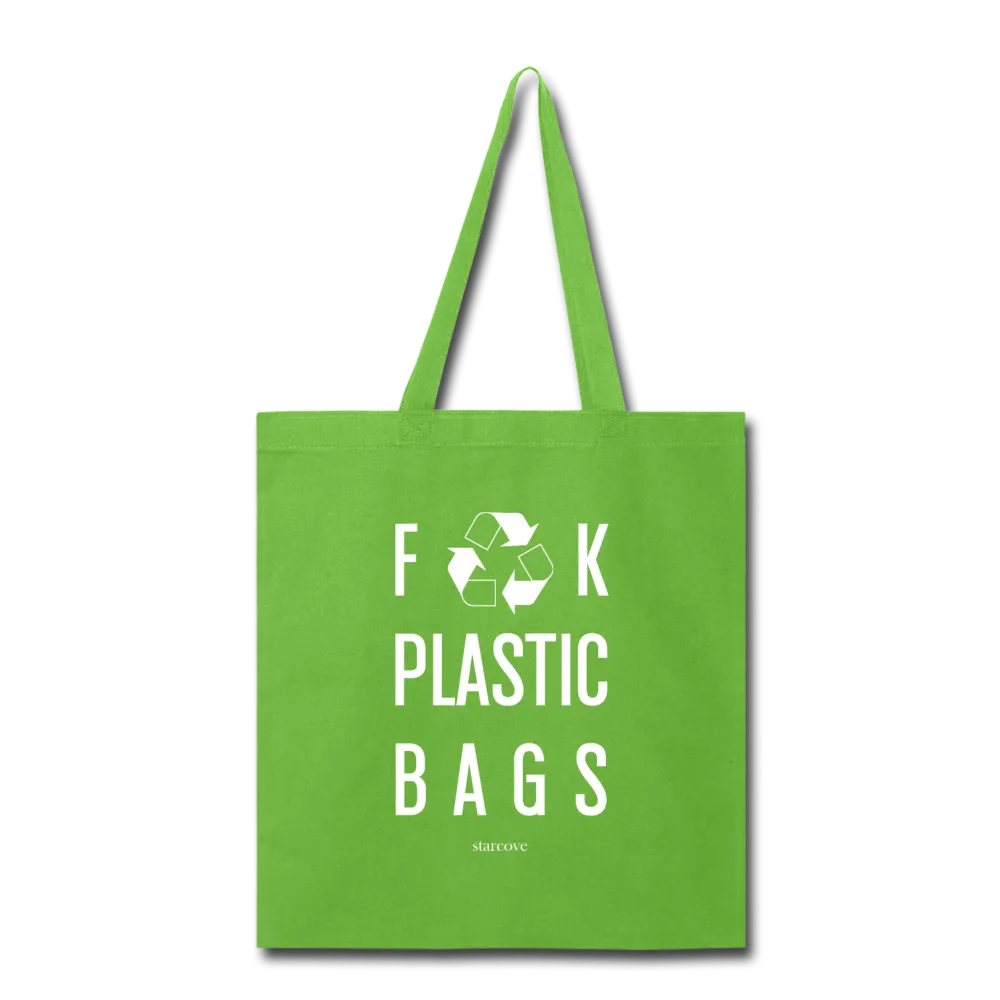 Fuck Plastic Bags, Tote Bag Recycle & Reuse, Funny No Plastic Free Shrink Plastic Environment Awareness Activist Cotton Canvas Tote Bag
