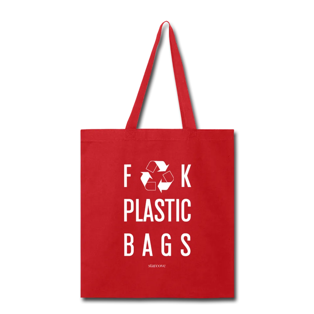 Fuck Plastic Bags, Tote Bag Recycle & Reuse, Funny No Plastic Free Shrink Plastic Environment Awareness Activist Cotton Canvas Tote Bag