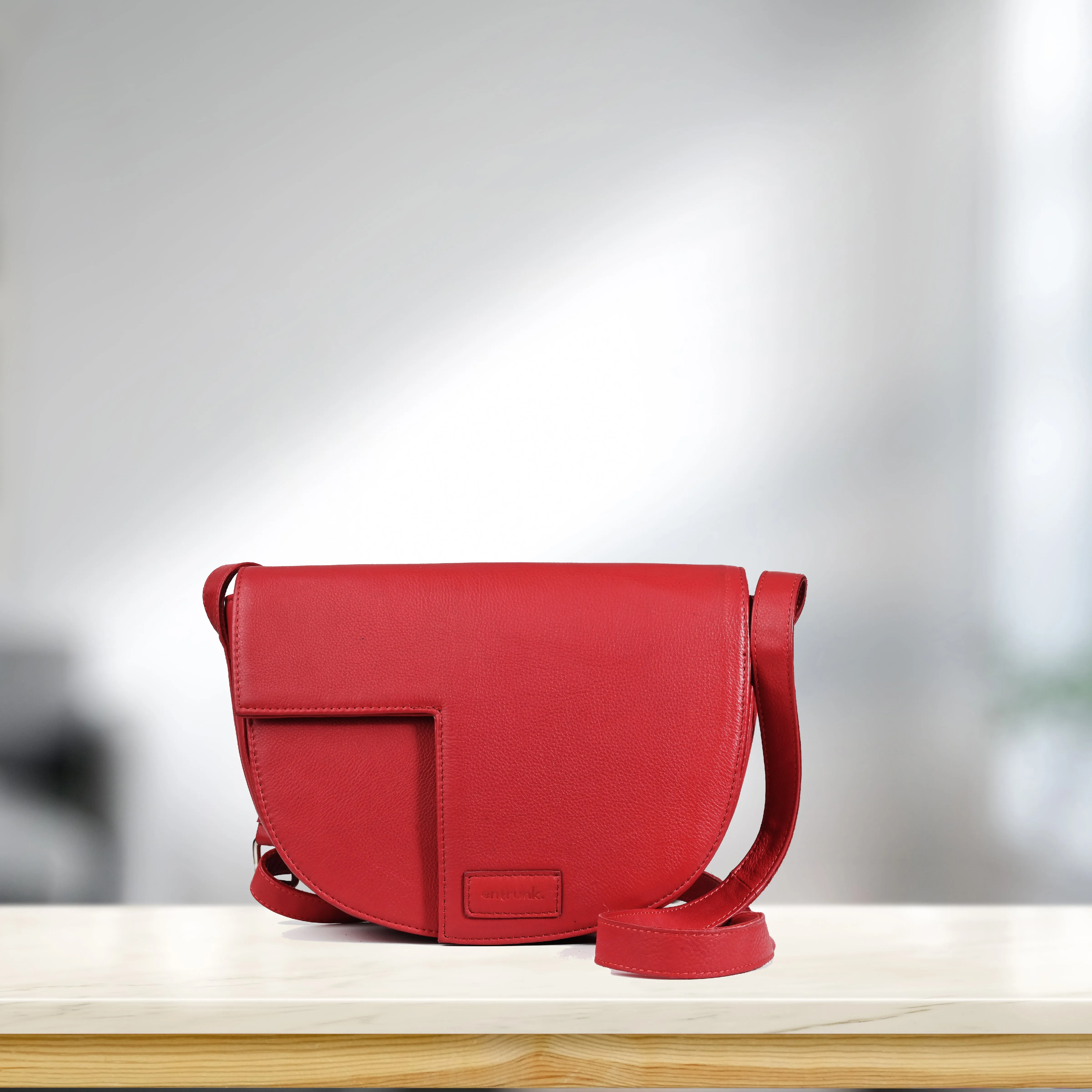 Genuine Premium Leather Made Casual Sling Bag For Women-Red