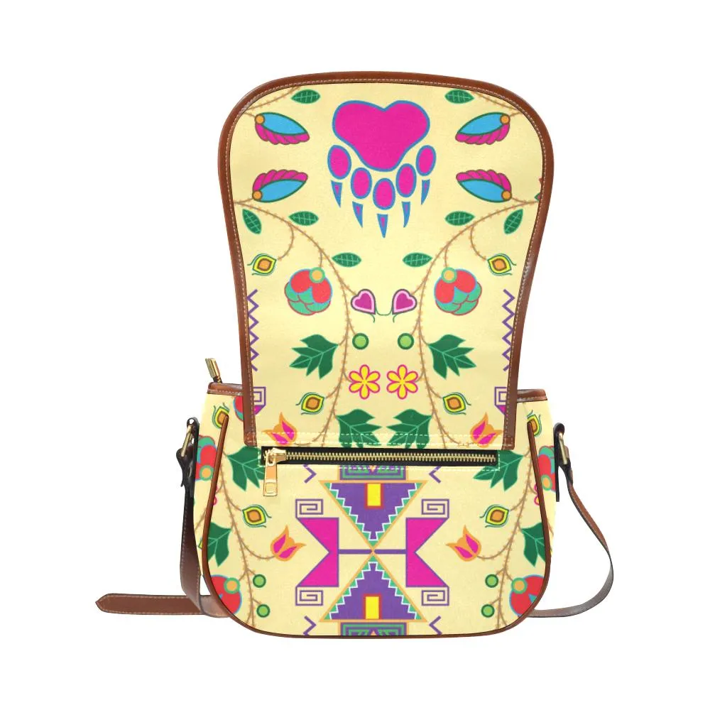 Geometric Floral Fall - Vanilla Saddle Bag/Small