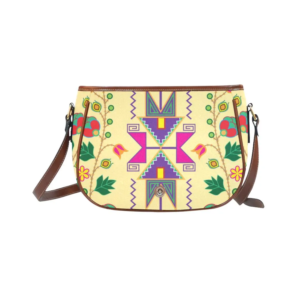 Geometric Floral Fall - Vanilla Saddle Bag/Small