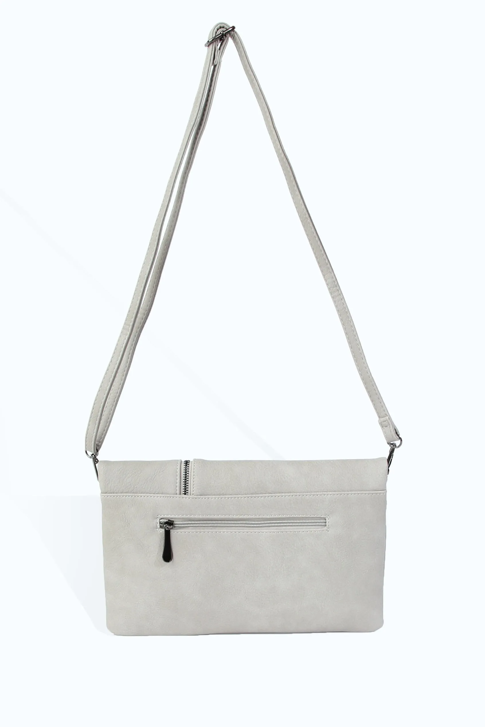 Grey Zip Tassel Flap Over Clutch