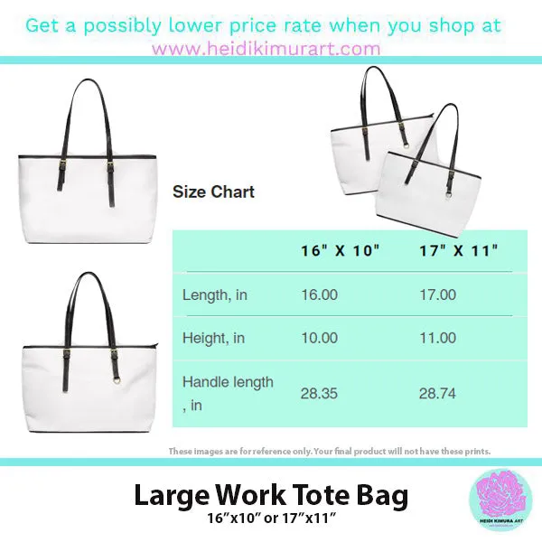 Horizontal Red Stripes Tote Bag, Best Designer PU Leather Shoulder Hand Work Bag 17"x11"/ 16"x10"