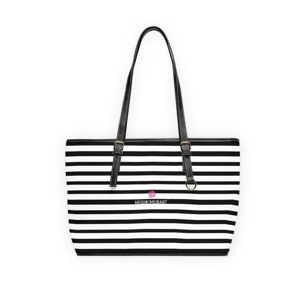 Horizontal Stripes Best Tote Bag, 17"x11"/ 16"x10" Designer Striped PU Leather Shoulder Hand Bag