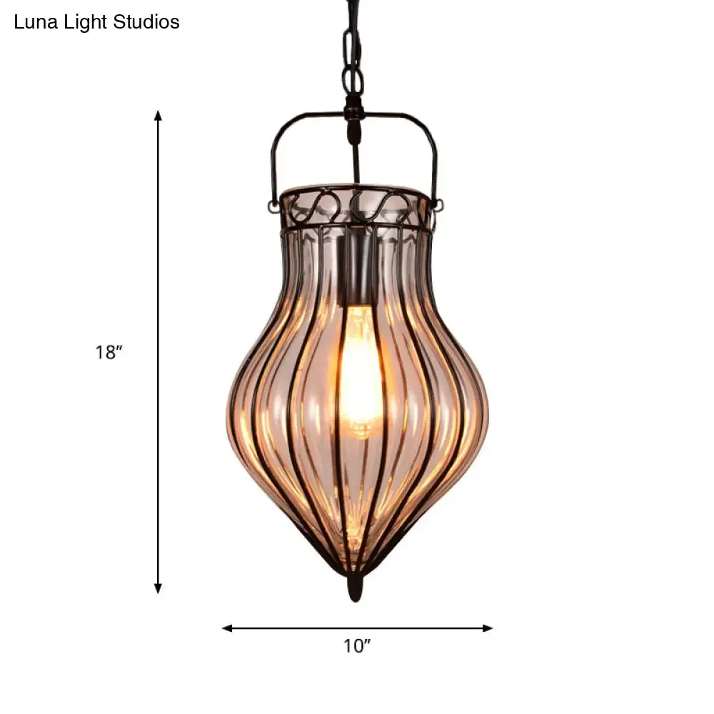 Industrial Single Pendant Light with Clear Glass Teardrop and Black Finish for Restaurants