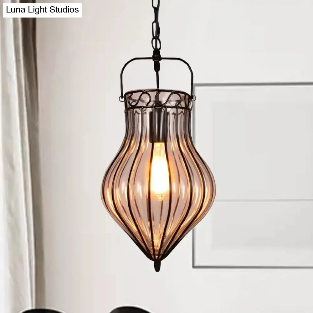 Industrial Single Pendant Light with Clear Glass Teardrop and Black Finish for Restaurants