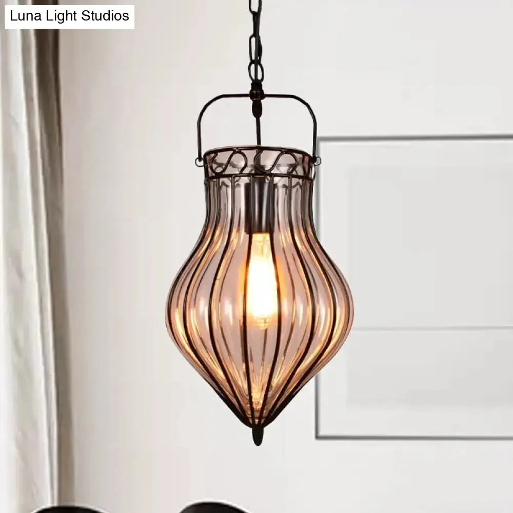 Industrial Single Pendant Light with Clear Glass Teardrop and Black Finish for Restaurants