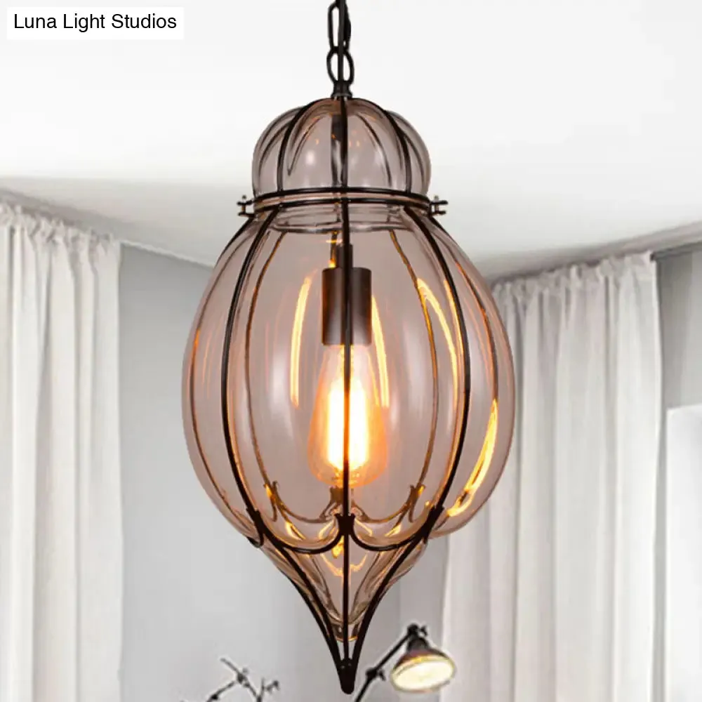 Industrial Single Pendant Light with Clear Glass Teardrop and Black Finish for Restaurants