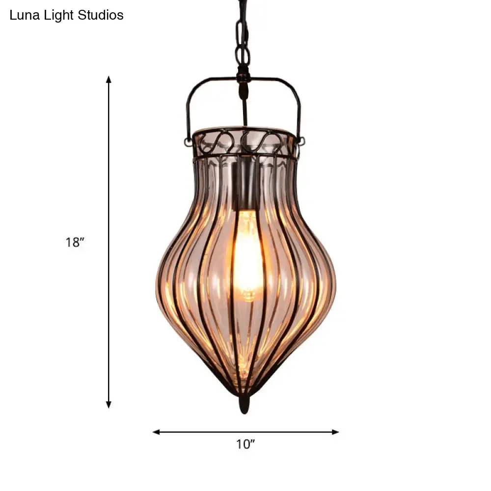 Industrial Single Pendant Light with Clear Glass Teardrop and Black Finish for Restaurants