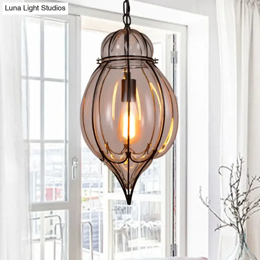 Industrial Single Pendant Light with Clear Glass Teardrop and Black Finish for Restaurants