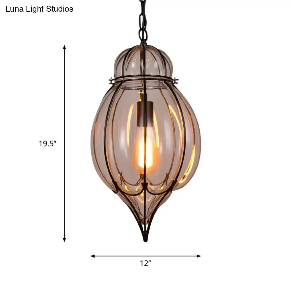 Industrial Single Pendant Light with Clear Glass Teardrop and Black Finish for Restaurants