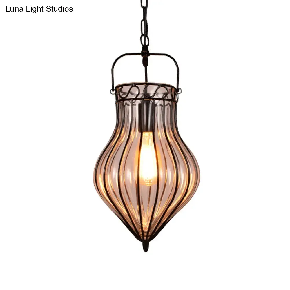 Industrial Single Pendant Light with Clear Glass Teardrop and Black Finish for Restaurants