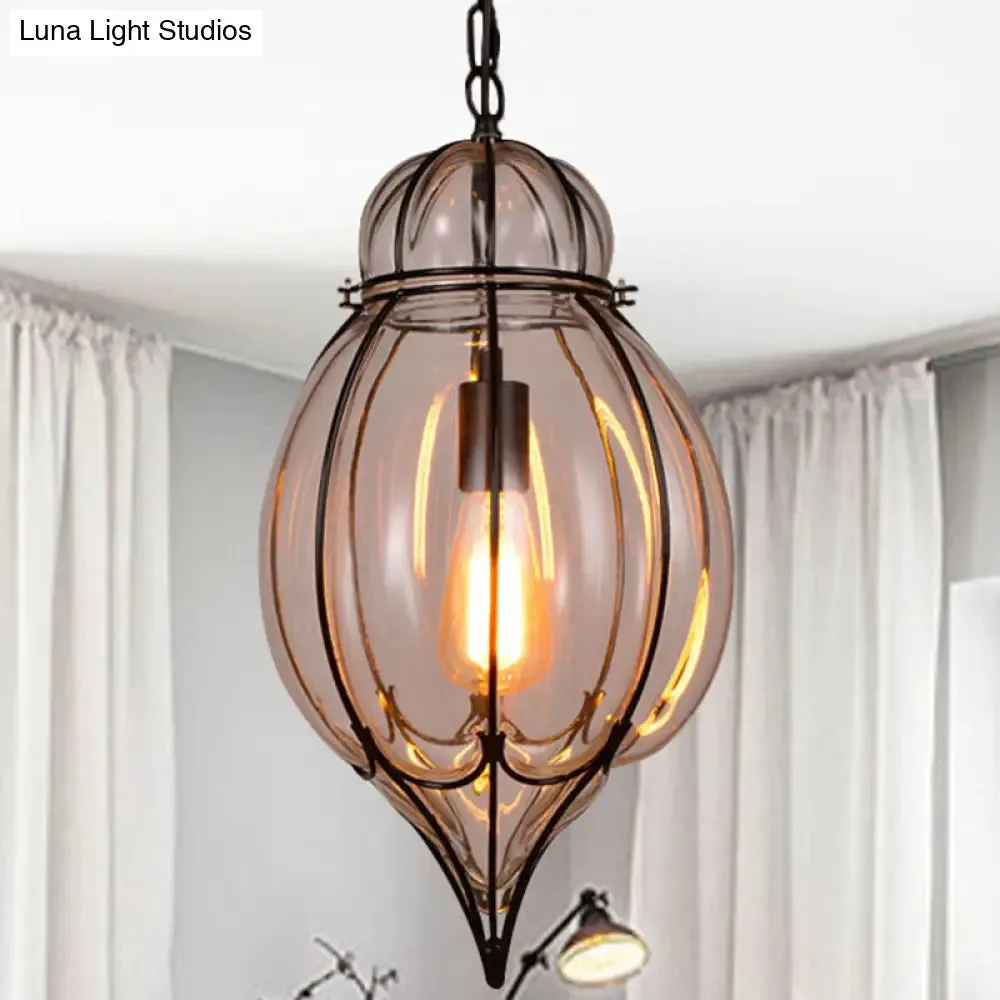 Industrial Single Pendant Light with Clear Glass Teardrop and Black Finish for Restaurants