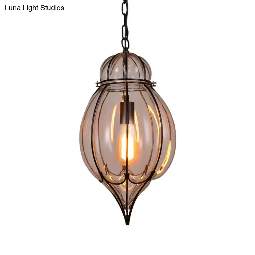 Industrial Single Pendant Light with Clear Glass Teardrop and Black Finish for Restaurants