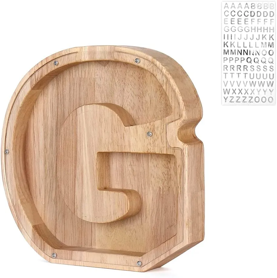 ITEM# 0062   Custom Wooden Piggy Bank, Creative 26 Letter DIY Storage Jar, Kids Alphabet Coin Bank, Birthday Gift, Decoration, Souvenir or Savings Piggy Bank (Watch Video)
