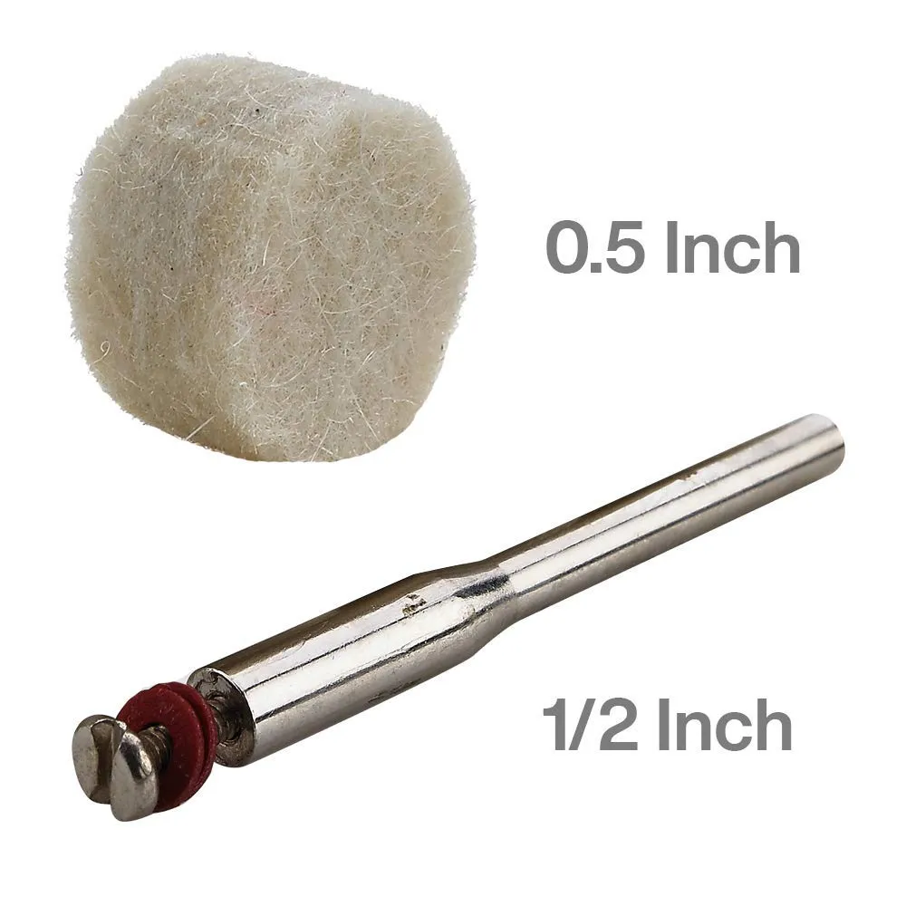 Katzco 0.5 Inch Wool Felt Buffing and Polishing Wheel Set - 10 Piece Kit Half Inch Mandrel