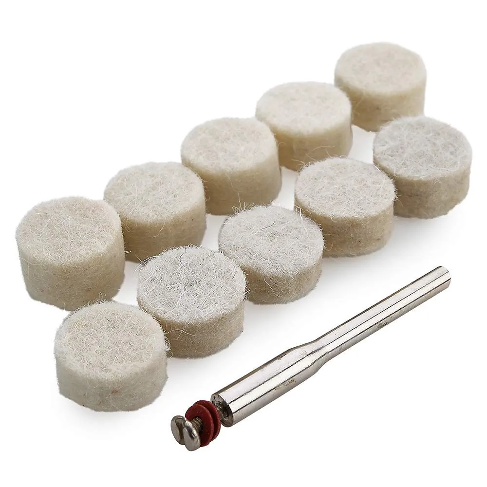 Katzco 0.5 Inch Wool Felt Buffing and Polishing Wheel Set - 10 Piece Kit Half Inch Mandrel