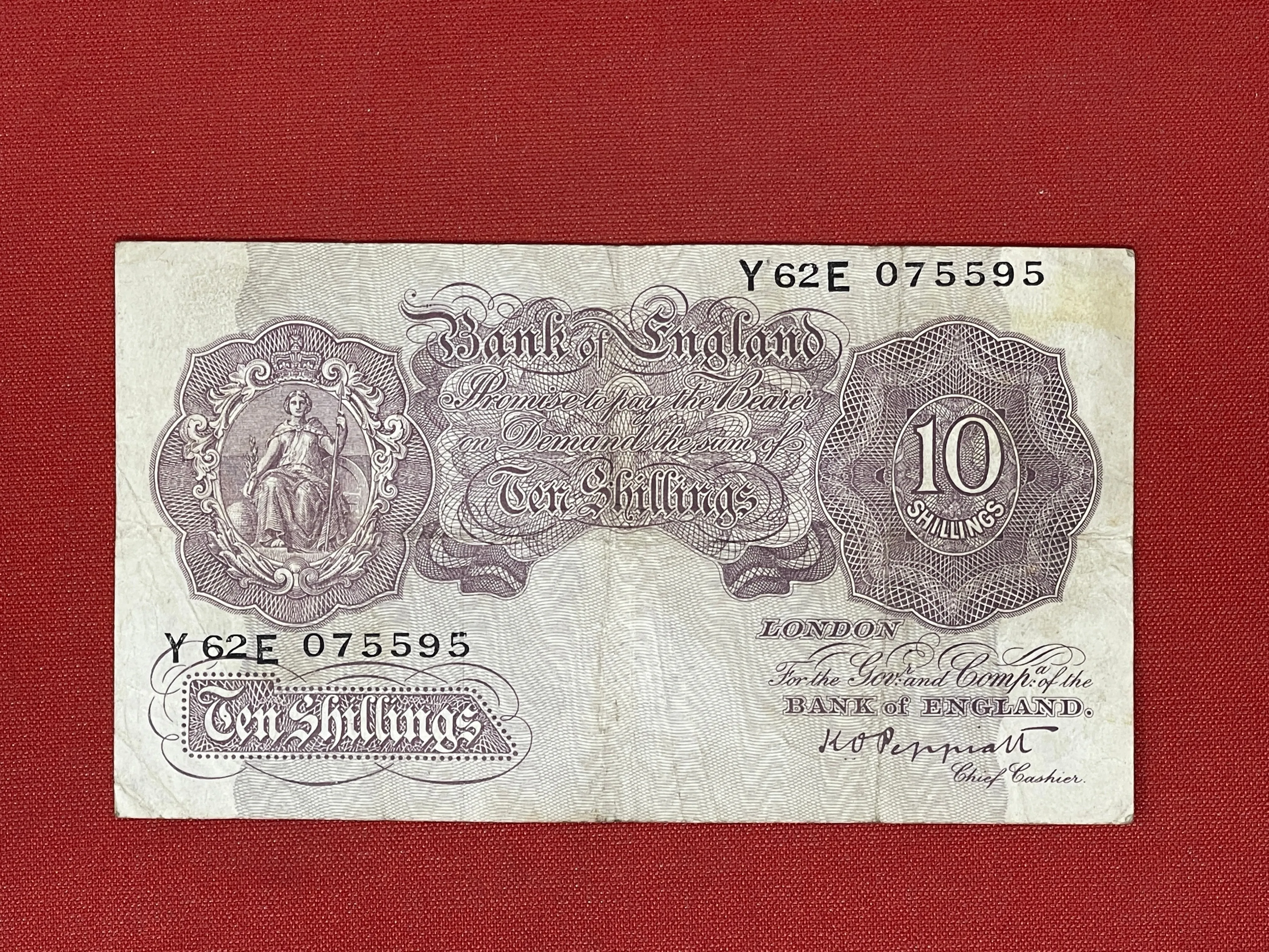 K.O. Peppiatt, 10 Shilling,Y62E 075595  ( Dugg. B.251) Emergency Issue Series 2nd April 1940