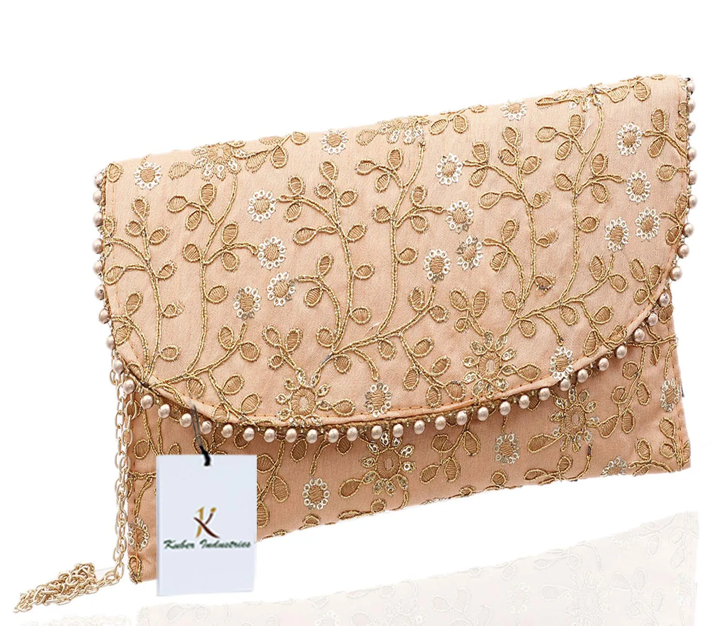 Kuber Industries Women's Handcrafted Embroidered Clutch/Purse (CTKTC034518, Peach)