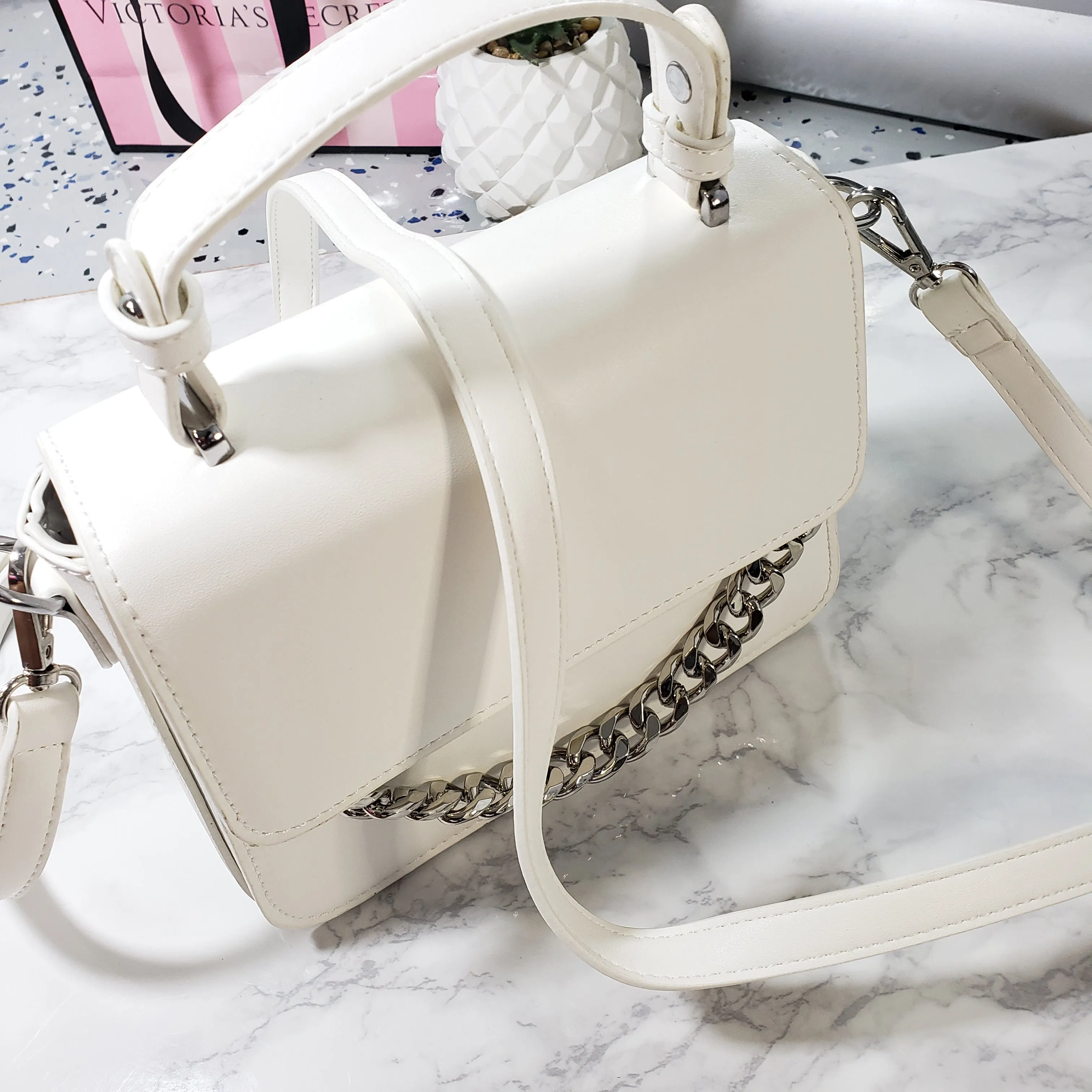 Maya~Mini White & Silver Clutch
