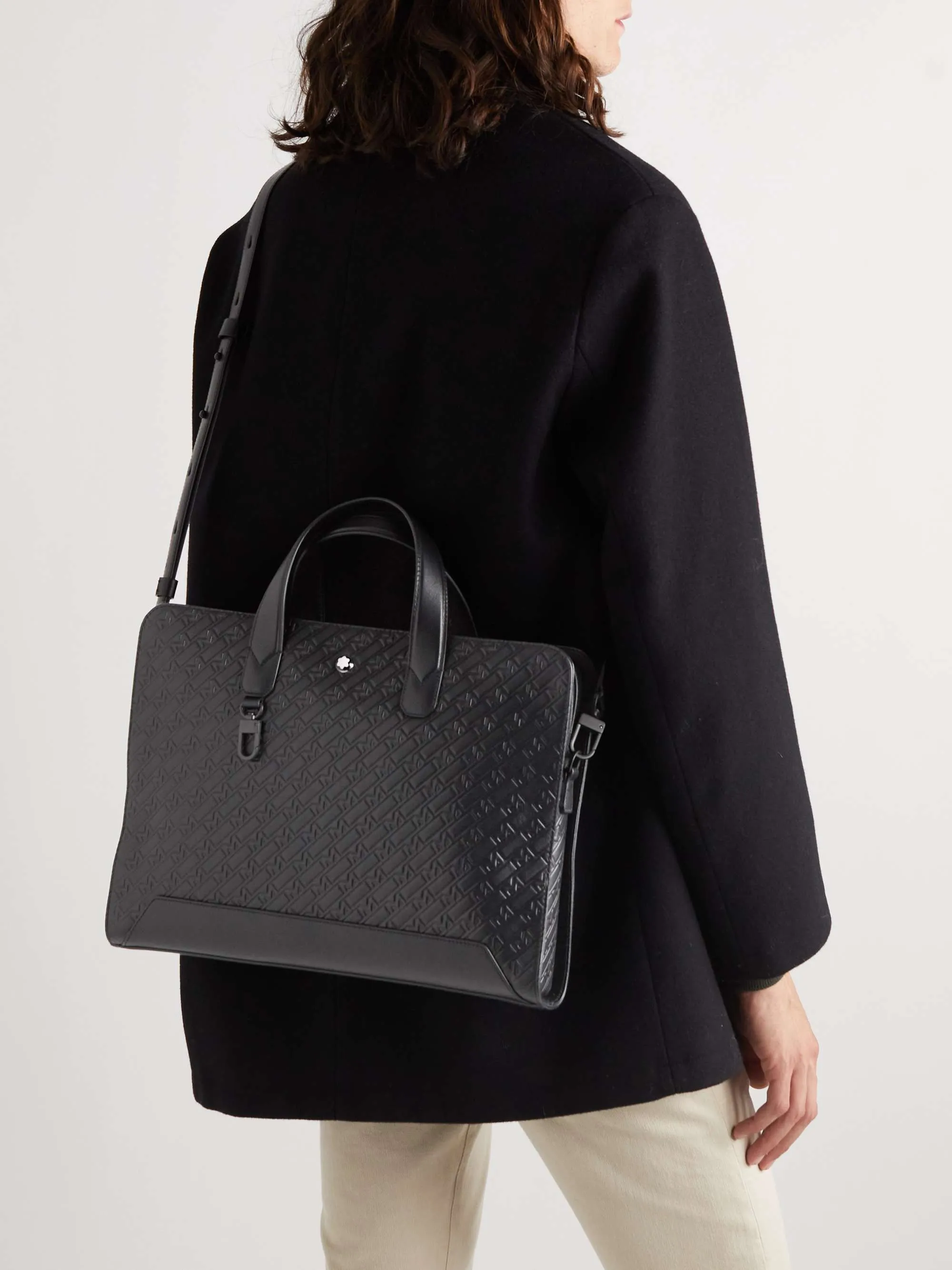 M_Gram 4810 Logo-Debossed Leather Briefcase