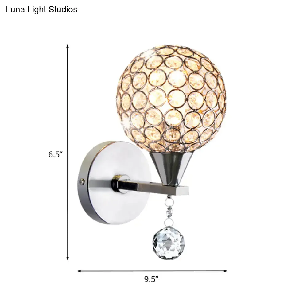 Modern Chrome Wall Light with Crystal Encrusted Globe, 1 Head